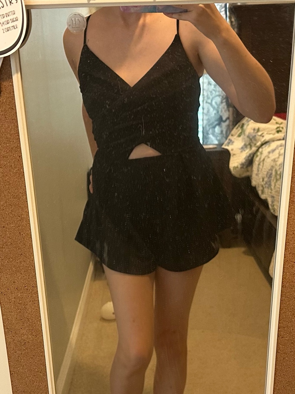 Black V-Neck Wrap Romper with Waist Cutout